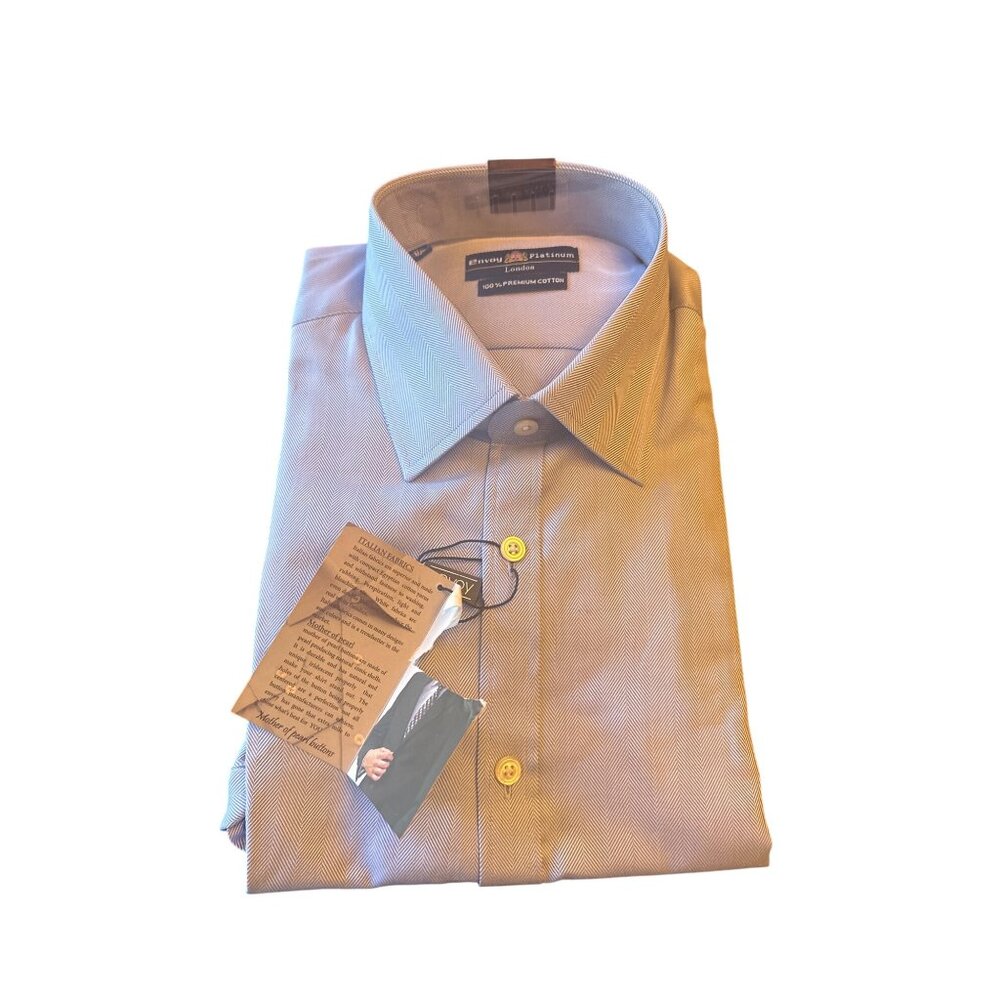 Envoy Platinum Mens Dress Shirt 17 1/2 43cm Herringbone Pattern 100% Cotton